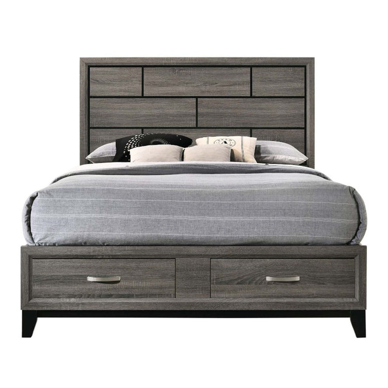 Valdemar King Bed w/Storage, Weathered Gray Finish Acme