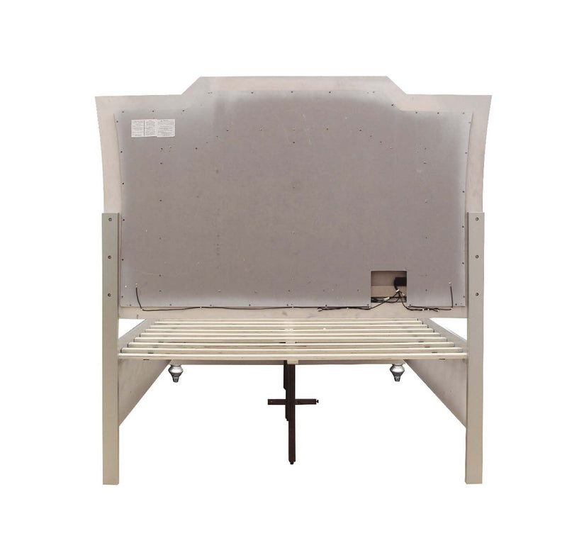 Kaitlyn California King Bed w/Led & Storage, Faux Leather & Champagne Finish Acme