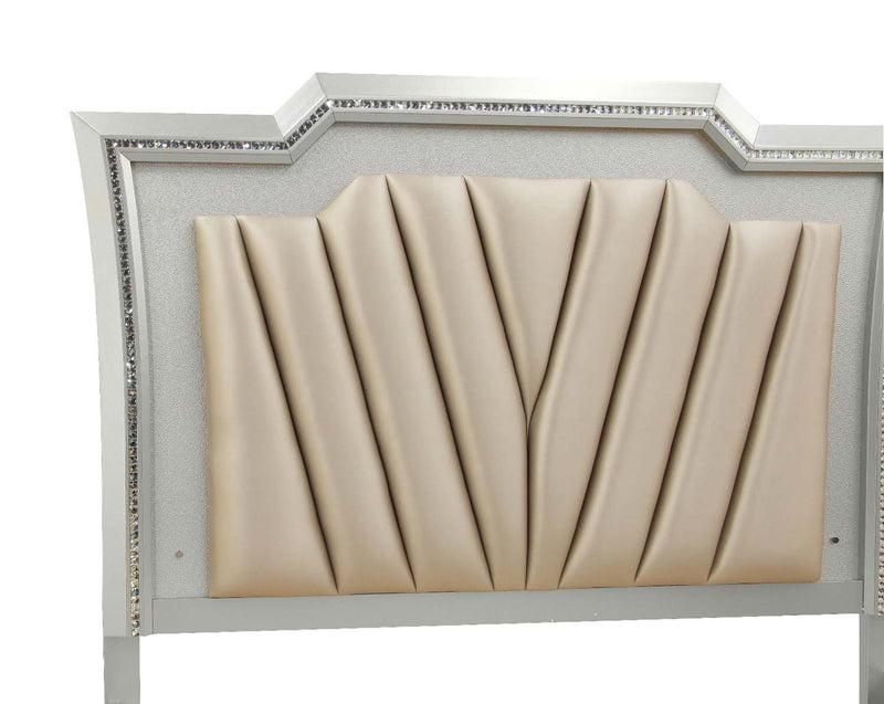 Kaitlyn California King Bed w/Led & Storage, Faux Leather & Champagne Finish Acme
