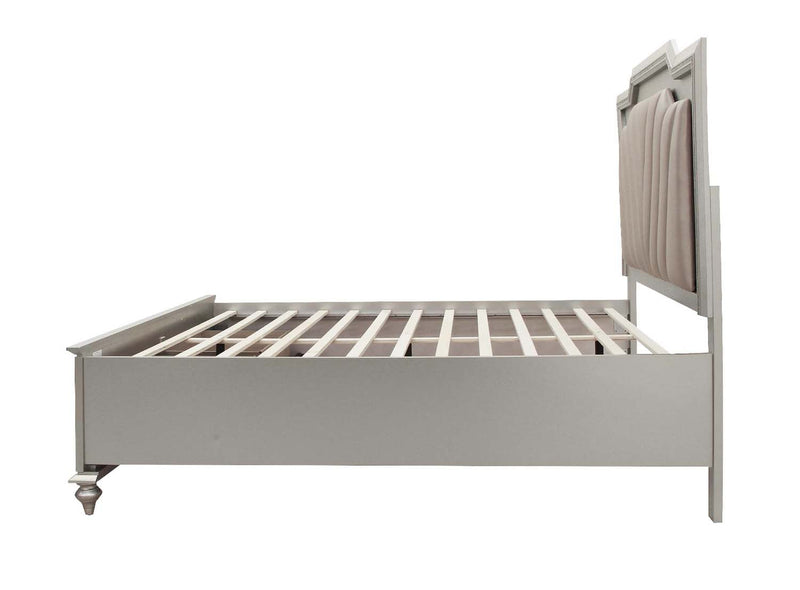 Kaitlyn King Bed w/Led & Storage, Faux Leather & Champagne Finish Acme