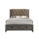 Avantika Queen Bed w/Storage, Fabric & Rustic Gray Oak Finish Acme