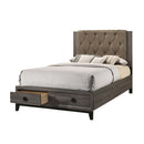 Avantika Queen Bed w/Storage, Fabric & Rustic Gray Oak Finish Acme
