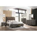 Avantika Queen Bed w/Storage, Fabric & Rustic Gray Oak Finish Acme