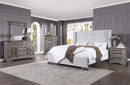 Artesia King Bed, Tan Fabric & Salvaged Natural Finish Acme