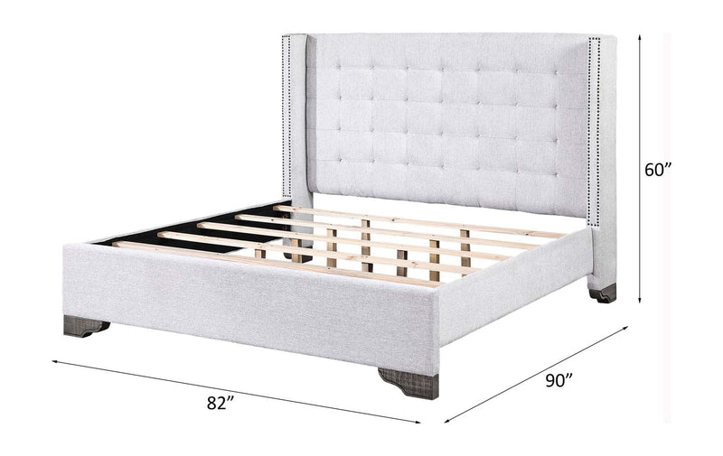Artesia King Bed, Tan Fabric & Salvaged Natural Finish Acme