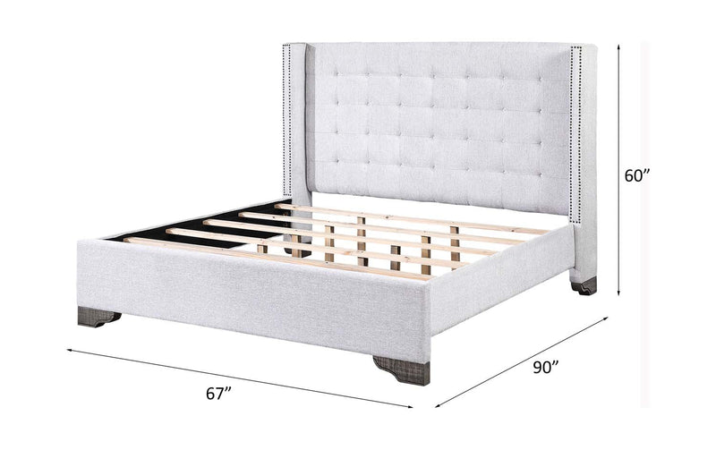 Artesia Queen Bed, Tan Fabric & Salvaged Natural Finish Acme