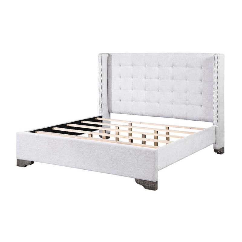 Artesia Queen Bed, Tan Fabric & Salvaged Natural Finish Acme