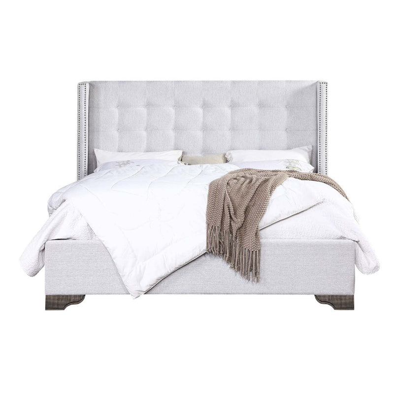 Artesia Queen Bed, Tan Fabric & Salvaged Natural Finish Acme