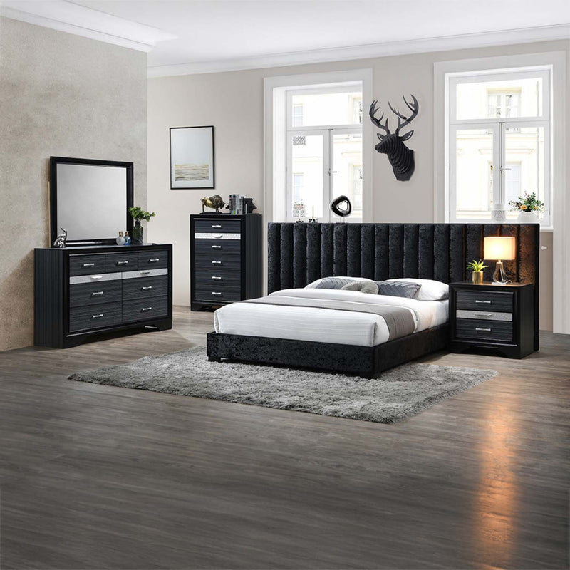 Rivas Queen Bed, Black Fabric Acme