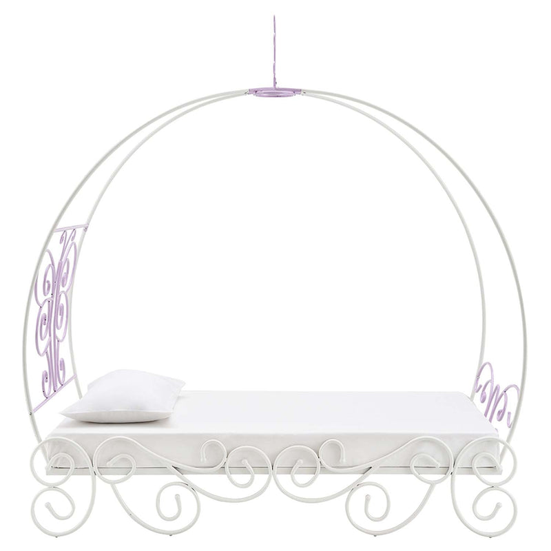 Priya II Full Bed w/Canopy, White & Light Faux Leather rple Finish Acme
