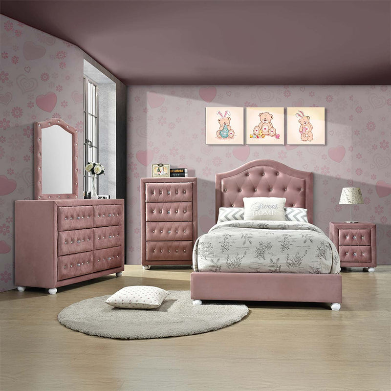 Reggie Full Bed, Pink Fabric Acme