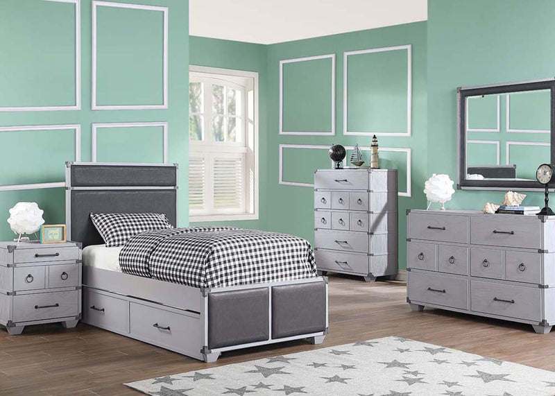 Orchest Twin Bed, Gray Faux Leather & Gray Finish Acme