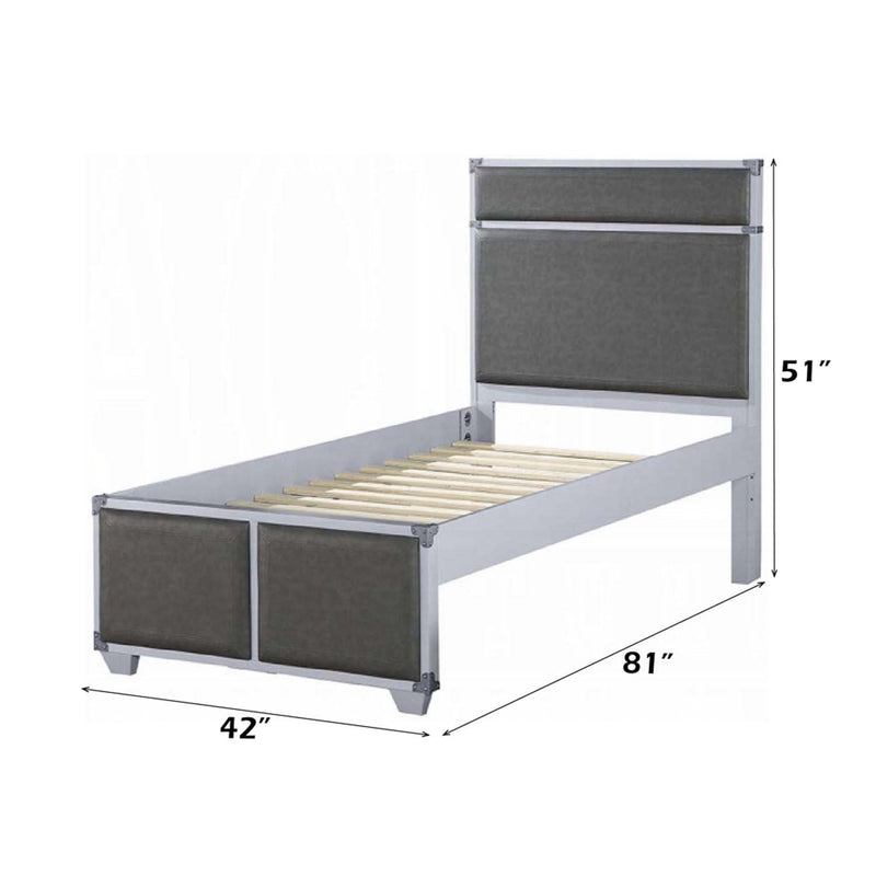 Orchest Twin Bed, Gray Faux Leather & Gray Finish Acme