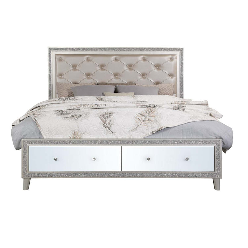 Sliverfluff California King Bed w/Led & Storages, Faux Leather & Champagne Acme