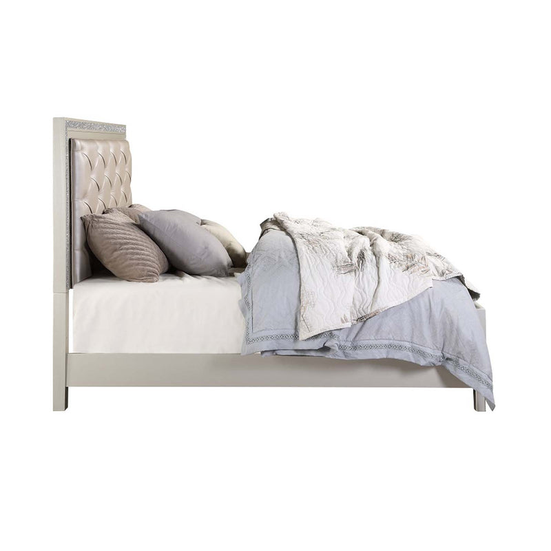 Sliverfluff California King Bed w/Led & Storages, Faux Leather & Champagne Acme