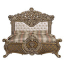 Constantine King Bed, Faux Leather , Light Gold, Brown & Gold Finish Acme