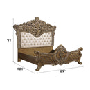 Constantine King Bed, Faux Leather , Light Gold, Brown & Gold Finish Acme