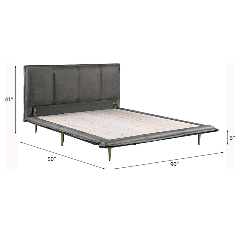 Metis King Bed, Gray Top Grain Leather Acme