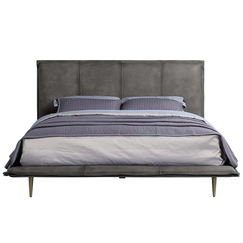 Metis Queen Bed, Gray Top Grain Leather Acme