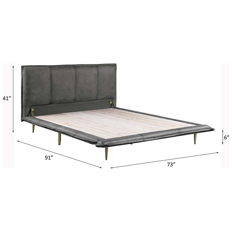 Metis Queen Bed, Gray Top Grain Leather Acme