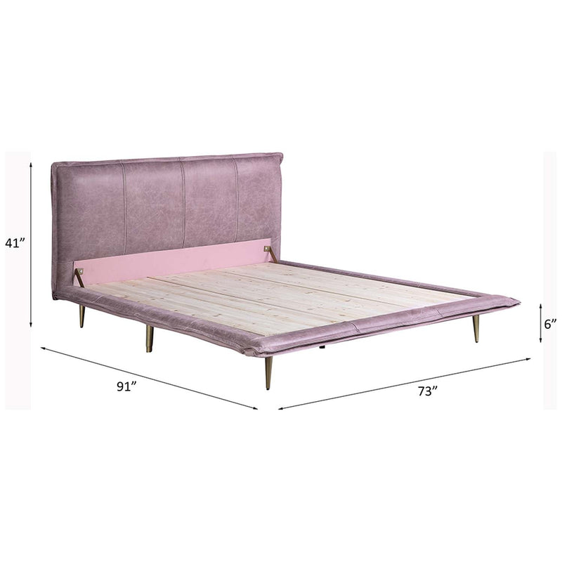 Metis Queen Bed, Pink Top Grain Leather Acme