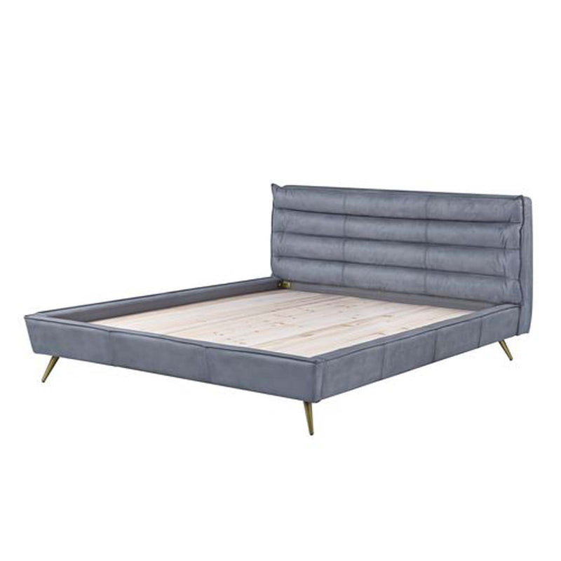 Doris King Bed, Gray Top Grain Leather Acme