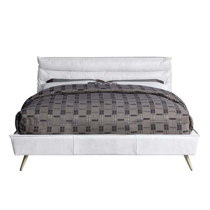 Doris Queen Bed, Vintage White Top Grain Leather Acme