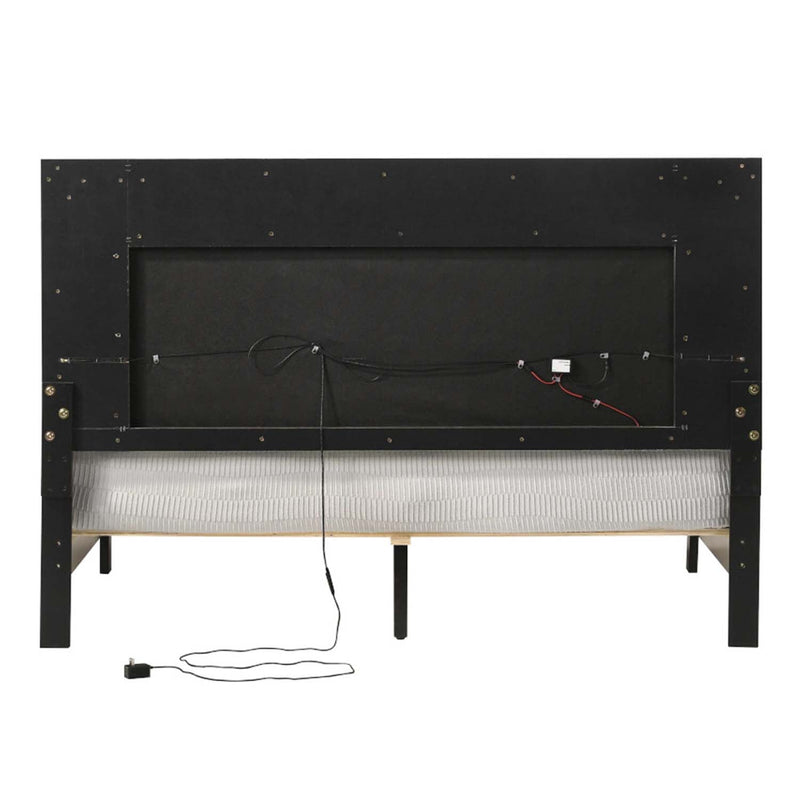 Casilda Queen Bed w/Led, Gray Faux Leather & White Finish Acme