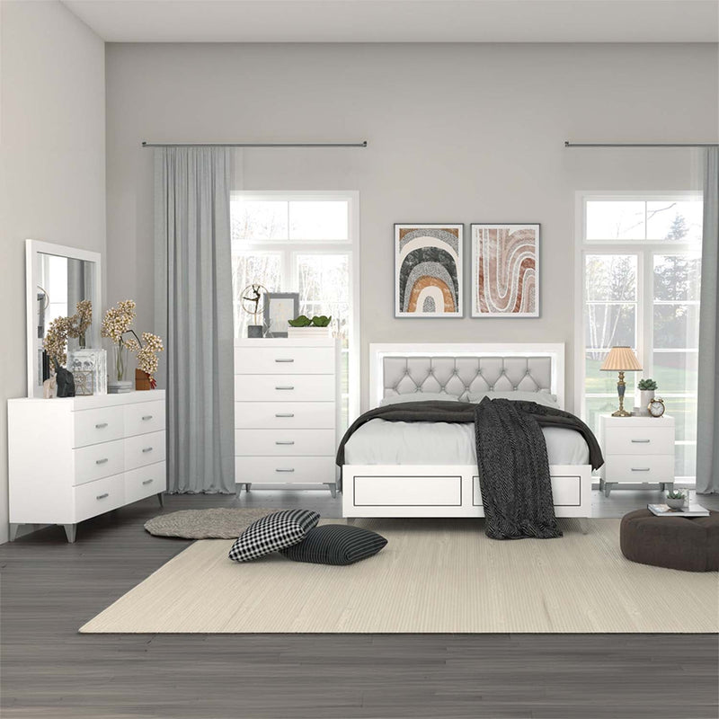 Casilda Queen Bed w/Led, Gray Faux Leather & White Finish Acme