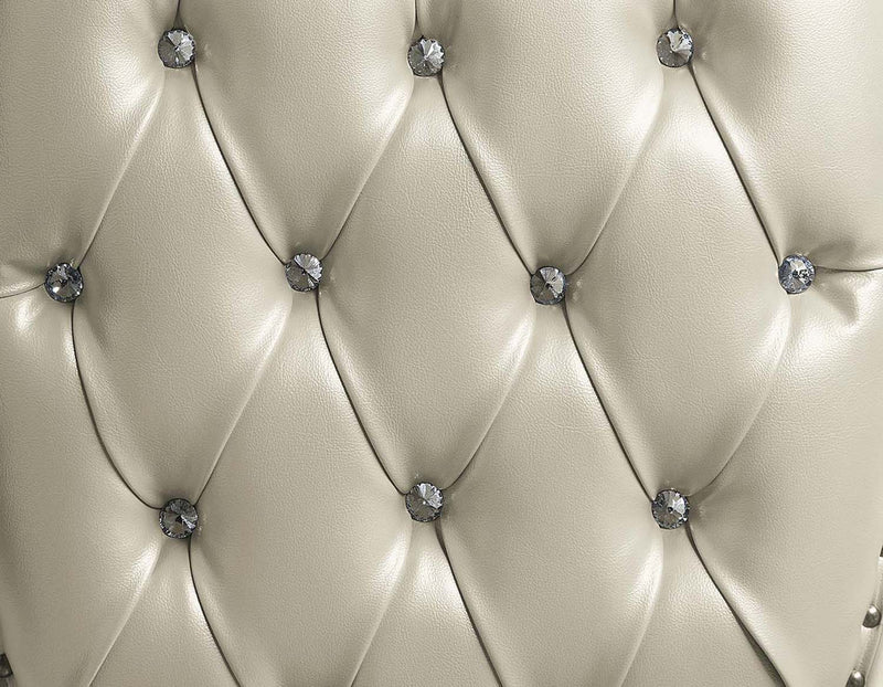 Vanaheim King Bed, Beige Faux Leather & Antique White Finish Acme