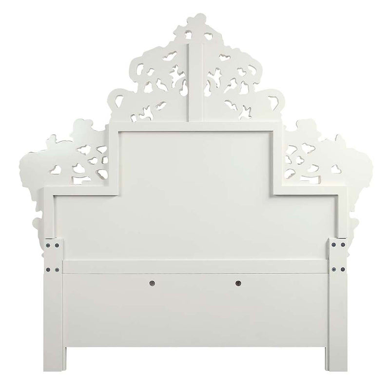 Vanaheim King Bed, Beige Faux Leather & Antique White Finish Acme