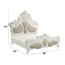 Vanaheim King Bed, Beige Faux Leather & Antique White Finish Acme