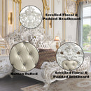 Vanaheim King Bed, Beige Faux Leather & Antique White Finish Acme