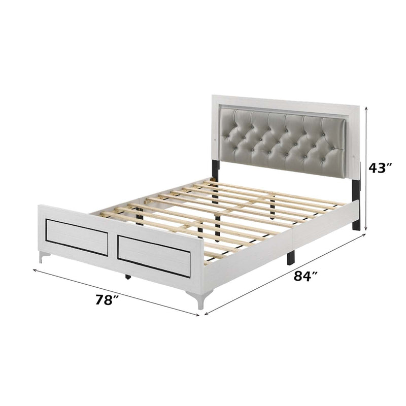 Casilda King Bed w/Led, Gray Faux Leather & White Finish Acme