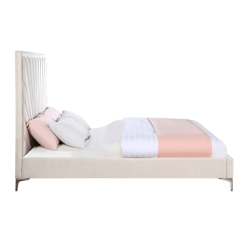 Faiz Queen Bed, Beige Velvet Acme