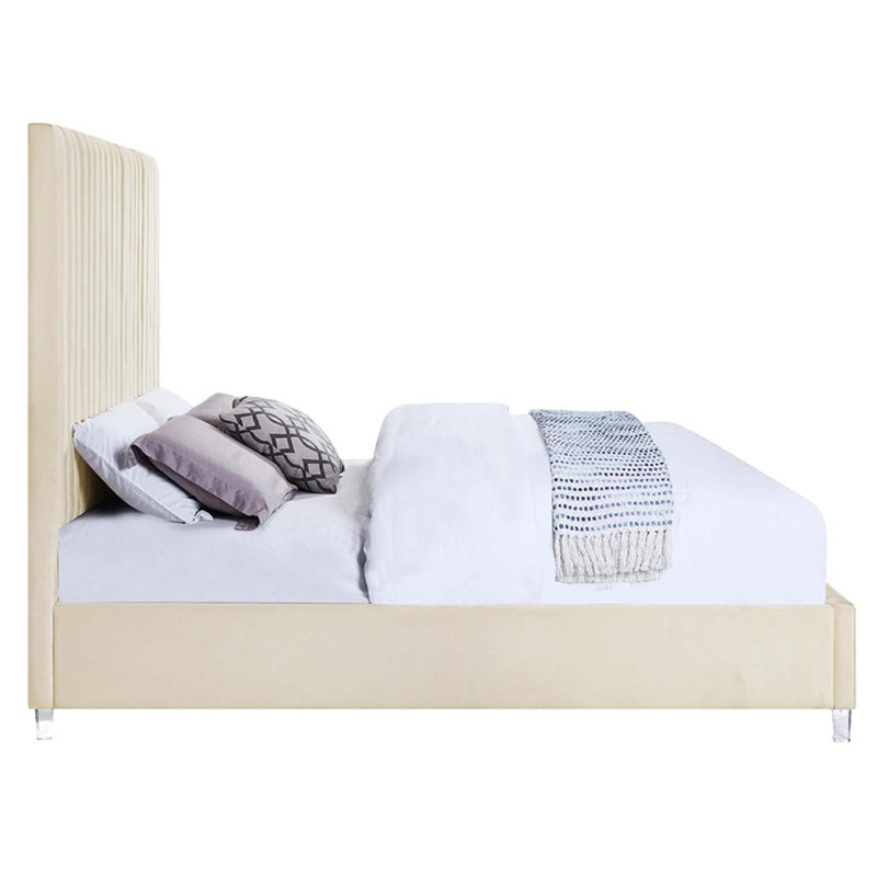 Edzia King Bed, Beige Velvet Acme