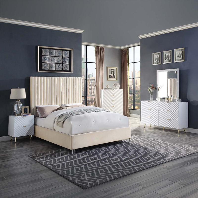 Edzia King Bed, Beige Velvet Acme