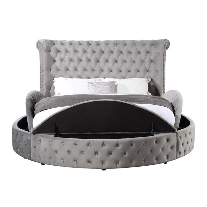Gaiva King Bed w/Storage, Gray Velvet Acme