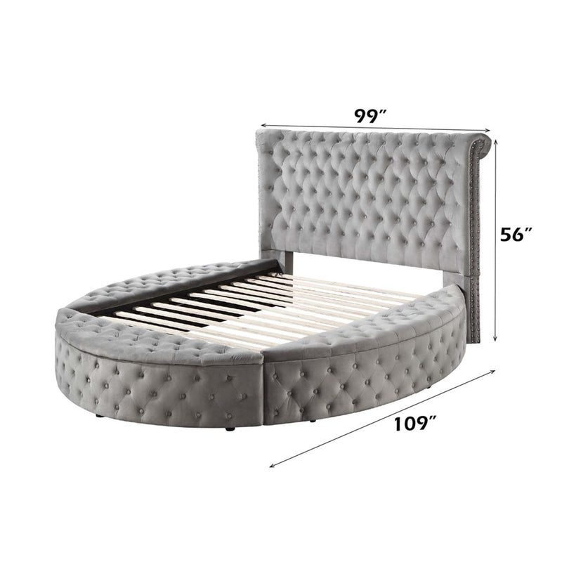 Gaiva King Bed w/Storage, Gray Velvet Acme