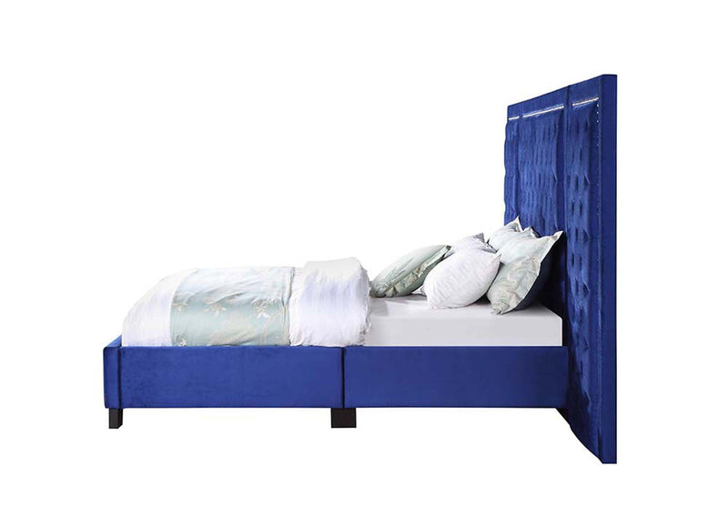 Damazy Queen Bed, Blue Velvet Acme