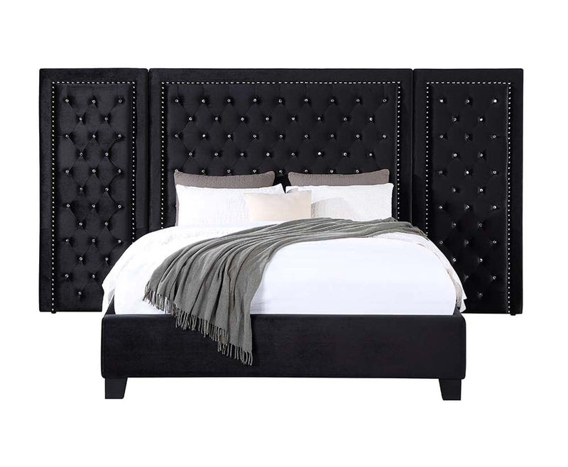 Damazy Queen Bed, Black Velvet Acme