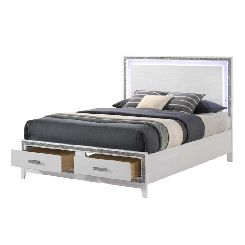 Haiden Queen Bed w/Led & Storage, White Finish Acme