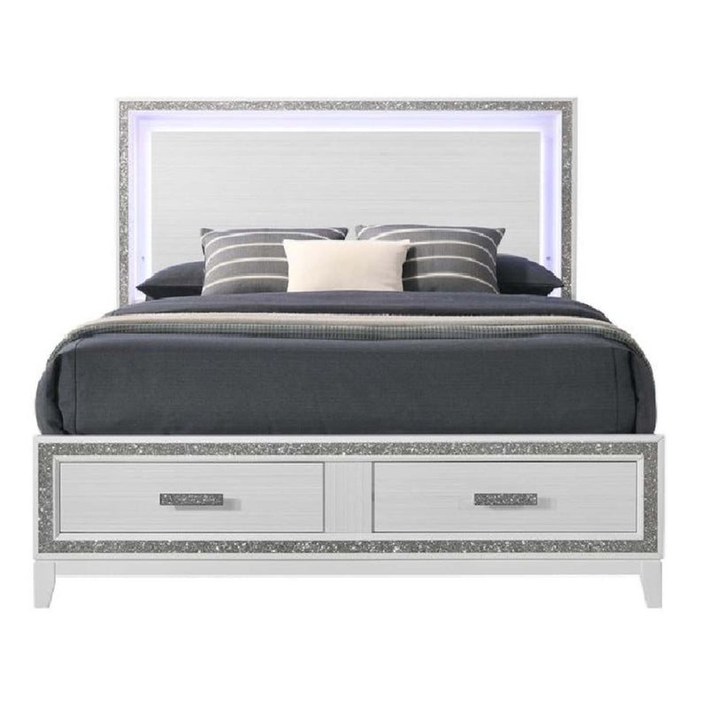 Haiden King Bed w/Led & Storage, White Finish Acme