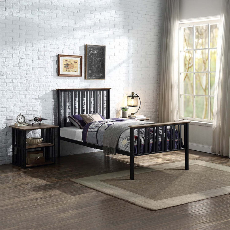 Zudora Twin Bed, Antique Oak & Black Finish Acme