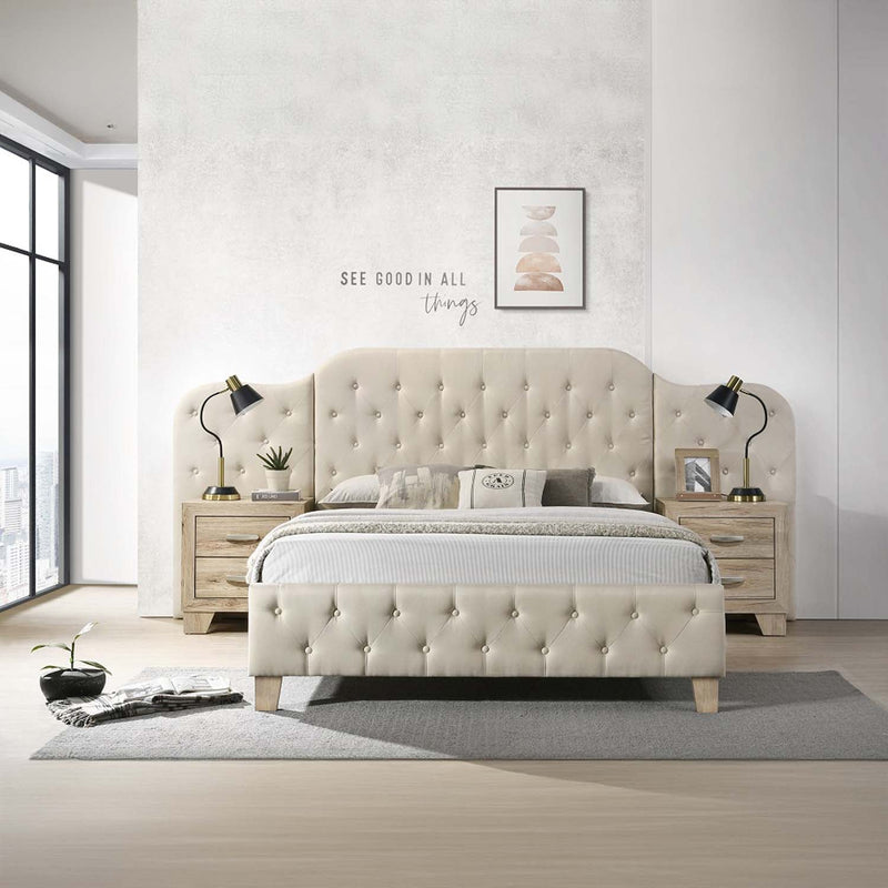 Ranallo Queen Wall Bed, Beige Linen & Natural Finish Acme