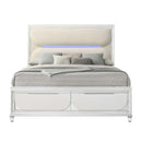 Tarian Queen Bed w/Led & Storage, White Boucle & Pearl White Finish Acme