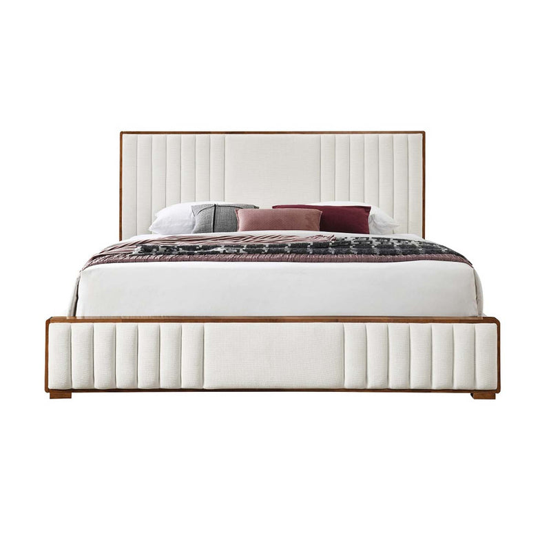 Kaleea Queen Bed, Beige Chenille & Walnut Finish Acme
