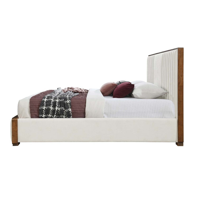 Kaleea Queen Bed, Beige Chenille & Walnut Finish Acme