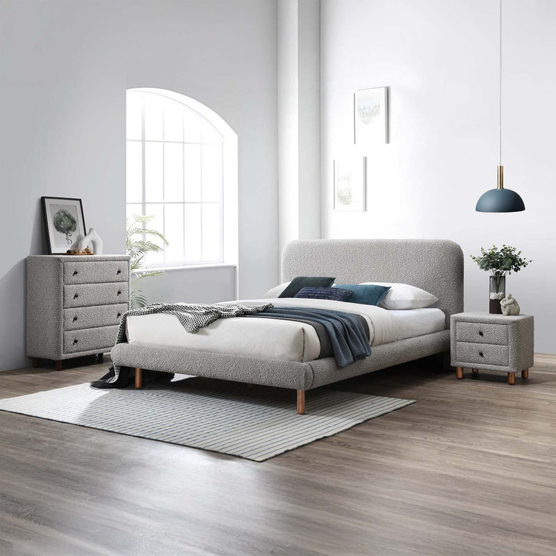 Cleo King Bed, Gray Boucle Acme