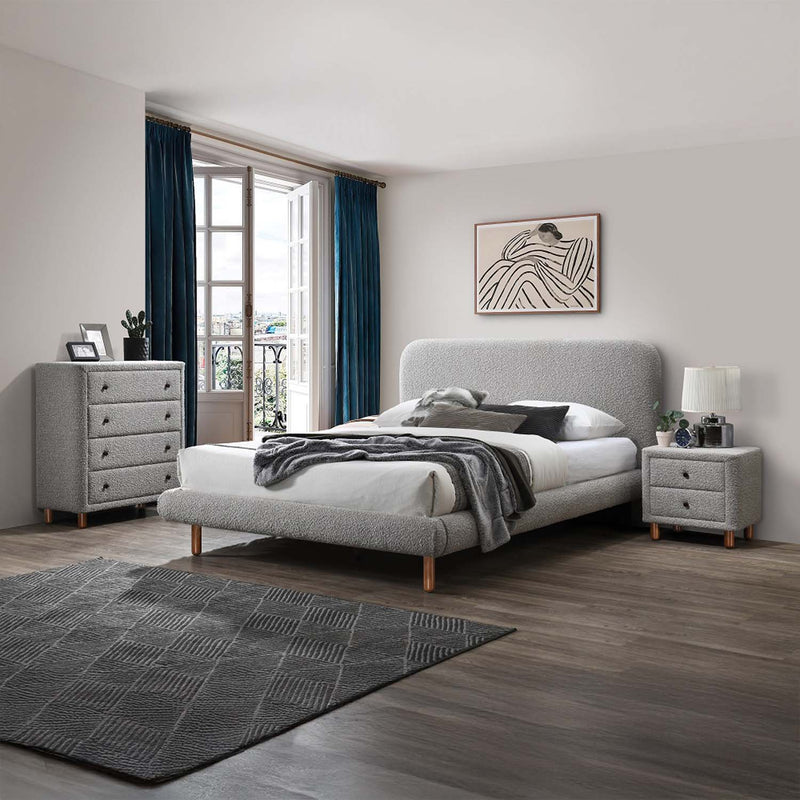 Cleo Queen Bed, Gray Boucle Acme